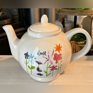 Rae Dunn Bloom Teapot - White with Floral Accents